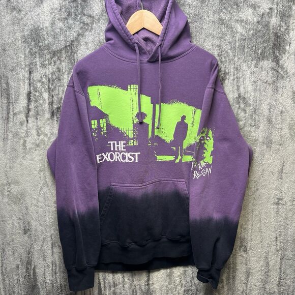 THE EXORCIST IM NOT REAGAN PULLOVER HOODIE SWEATSHIRT SZ L PURPLE BLACK TIE DYE - Picture 1 of 6